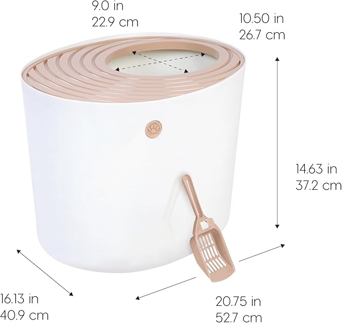 Stylish Top Entry Cat Litter Box with Scoop