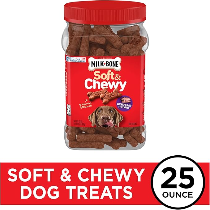 Milk-Bone Soft & Chewy Dog Treats, Beef & Filet Mignon Recipe, 25 Ounce
