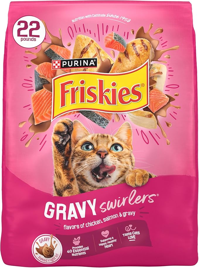 Purina Friskies Gravy Swirl’d Chicken & Salmon Dry Cat Food – 22 lb Bag