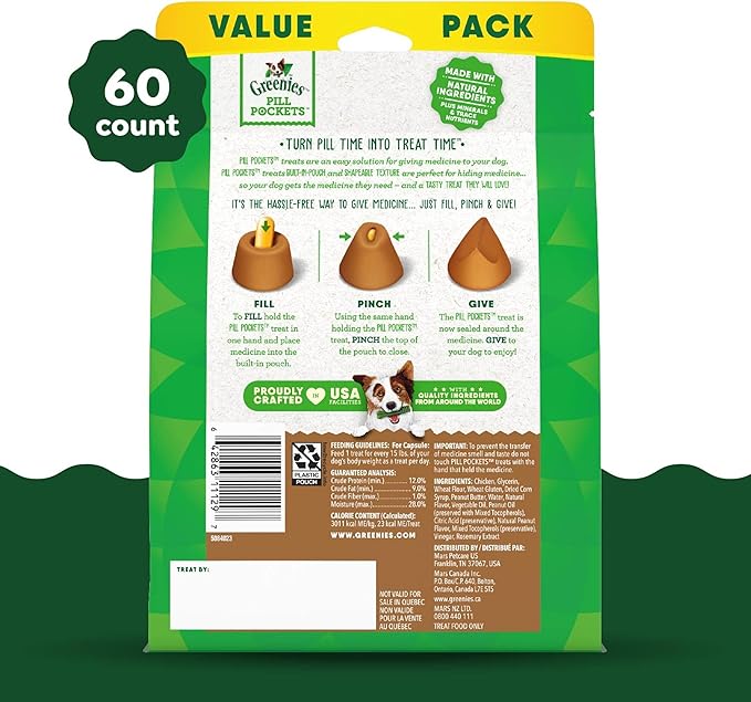Greenies Peanut Butter Pill Pockets for Dogs 15.8oz