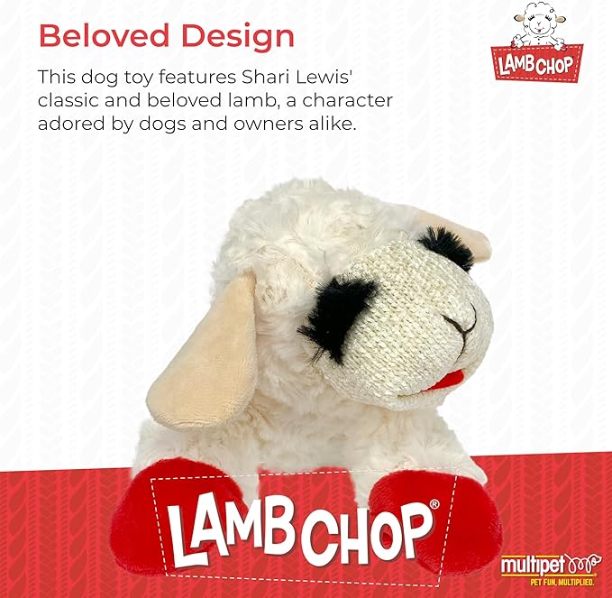 Multipet Lamb Chop 10" Plush Dog Toy – 5 Squeakers